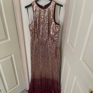 Gold/Magenta Sequin Floor-Length Dress